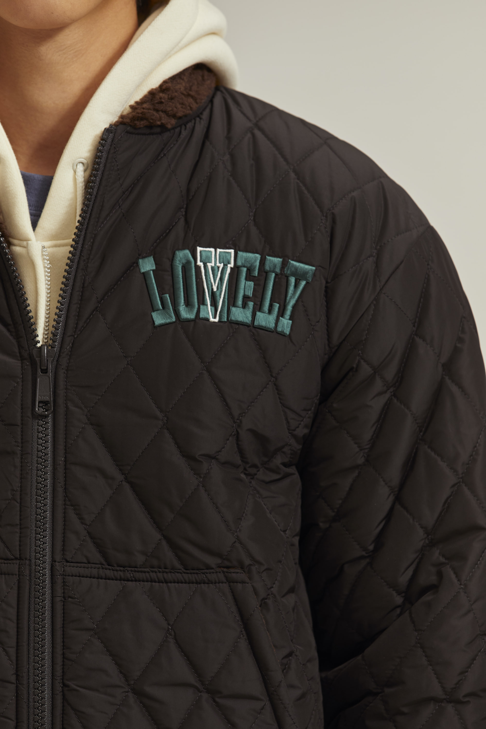 LONELY/LOVELY  REVERSIBLE QUILTING JACKET BLACK